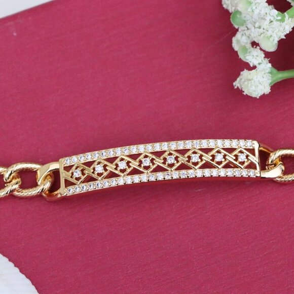 Elegant Rose Gold Bracelet with Criss-Cross Diamond Inlay Design, XPBL0706 - Picture 1 of 12